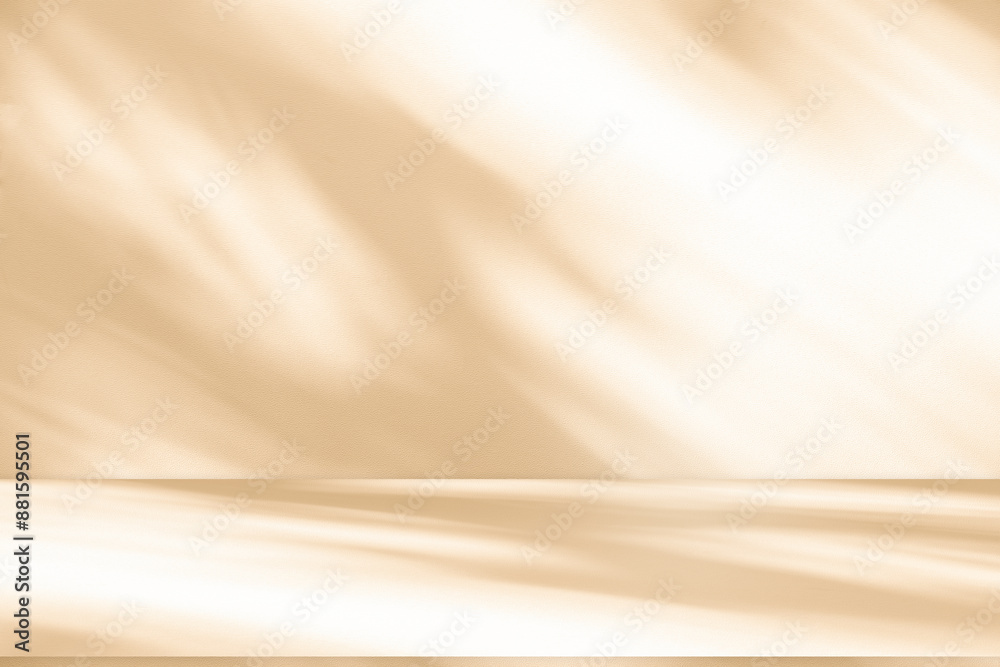Poster studio style background wall decoration presentation uses white and beige tones. with shadows cast f
