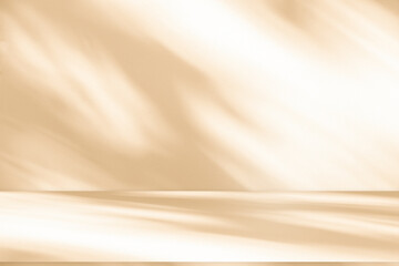 Studio style background wall decoration presentation uses white and beige tones. with shadows cast from a nearby window, concept creating a decorative backdrop.
