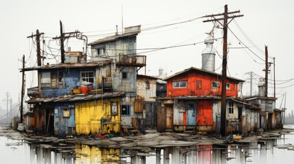 Distressed Buildings Amidst a Hazy Sky