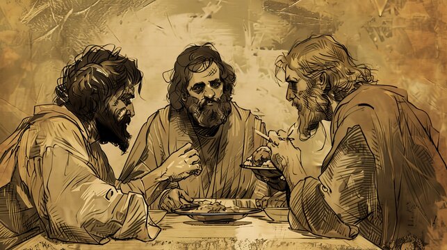 Jesus sits and eats at the table with publicans and sinners.