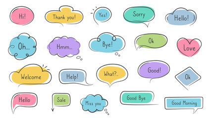 Obraz premium Set of hand drawn doodle speech bubbles, vector eps10 illustration