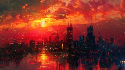 Futuristic Cityscape at Sunset