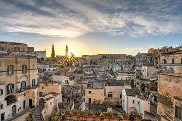 Obraz premium The Sasso Caveoso in the old town of Matera in Italy at sunrise