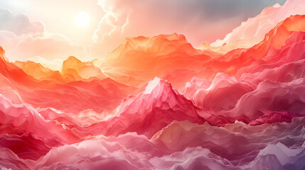Abstract Mountain Illustration with Sun