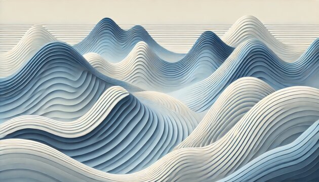 An abstract desert dunes scene with stylized, layered dunes, where the layers create a sense of depth and undulating sand formations.