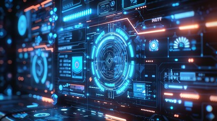 Fototapeta premium Digital wallet interface with holographic elements, futuristic, blue tones, vector art, sleek design