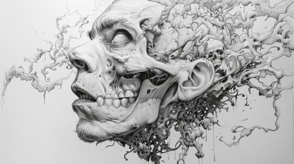 Fototapeta premium Surreal Decay: A Graphite Portrait of Dissolution