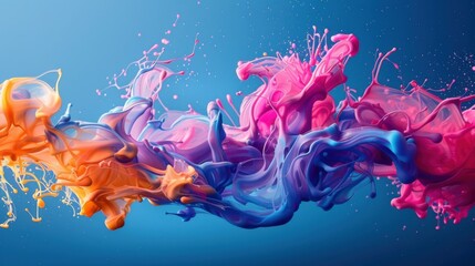 Abstract splashes of multicolored paint in the form of water.