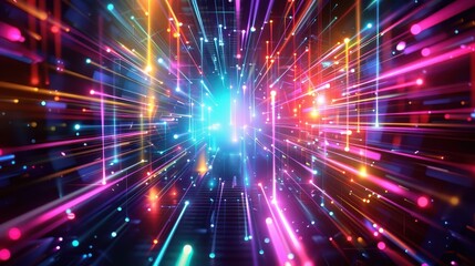 Luminescent Futuristic Abstraction - Dark Glowing Lines and Vibrant Color Burst