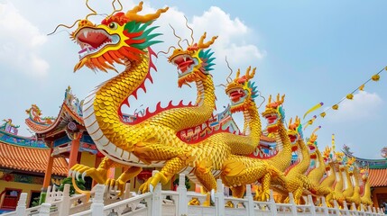 Fototapeta premium Nonthaburi, Thailand - July 21, 2018: The Dragon Temple, a notable landmark in Sasot Na, known for its striking white architecture and religious significance.