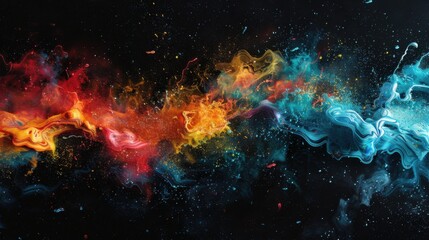 Abstract splashes of multicolored paint in the form of water.