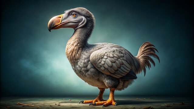 Wide shot of a Dodo (illustrated), studio portrait.
