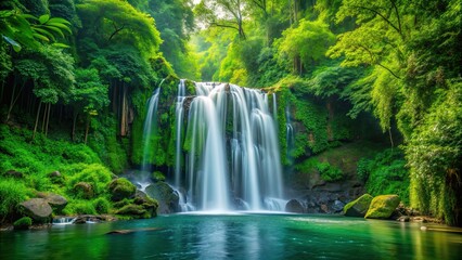 Waterfall cascading through lush green forest , nature, scenery, landscape, tranquil, flow, beauty, environment, wilderness