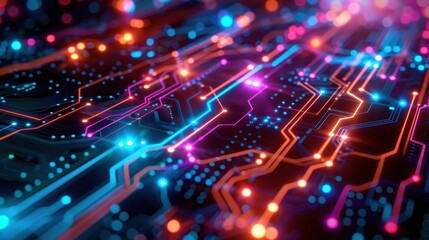 Fototapeta premium Glowing Futuristic Digital Circuit Board Abstract Background with Vibrant Colors
