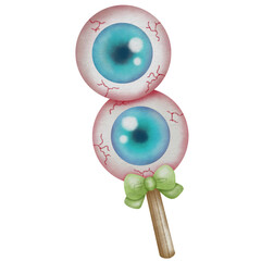 Watercolor eyeball jelly, children's Halloween party, happy Halloween, trick or treat, spooky and fun, hand drawn