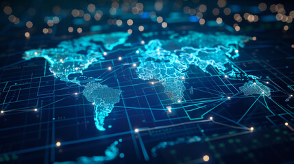 Advanced Global Digital Connectivity: Interactive World Map Hologram for Business and Technology Solutions
