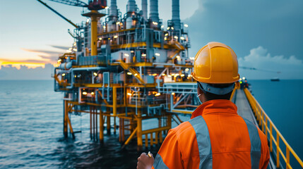 Maintenance and Service in Hazardous Areas by Oil and Gas Industry Workers with Protective Gear and Safety Equipment During Fieldwork and Inspection of Pipelines and Machinery