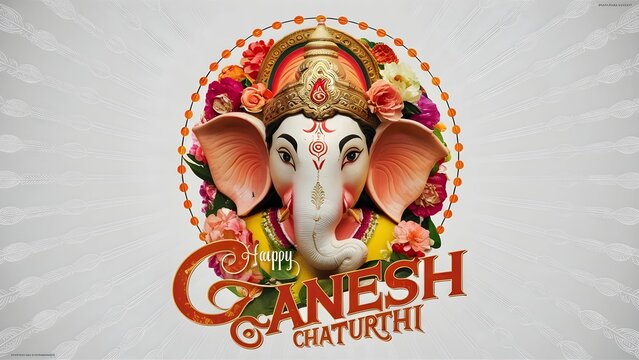 Happy Ganesh Chaturthi calligraphy with ganesh idol 
