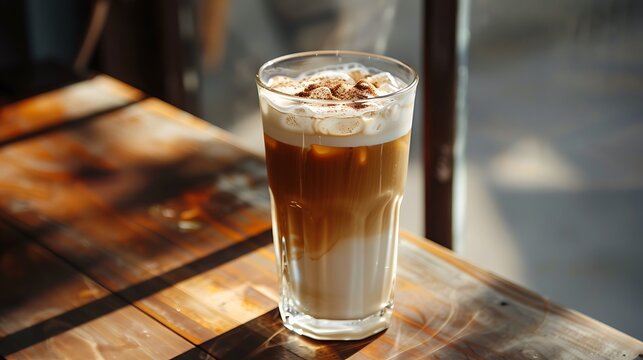 Freshly made coffee latte on ice