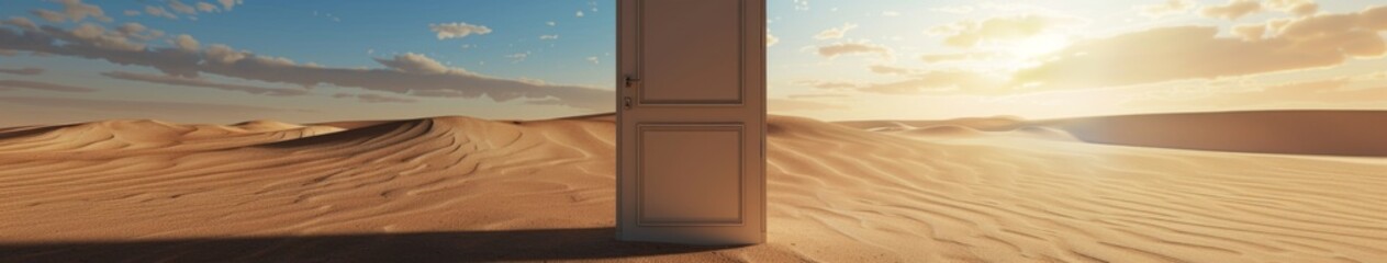 Abstract Wallpaper Depicting the Opening of a Desert Door. Concept of Unknown and Initiation. 3D Illustration with Creative Imagination of a Futuristic Dreamlike World. AI-Generated High-Resolution Ba