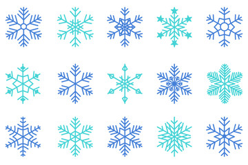 様々な雪の結晶のイラストのセット

