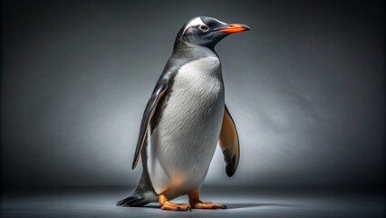 Fototapeta premium Wide shot of a Gentoo Penguin standing, studio portrait.