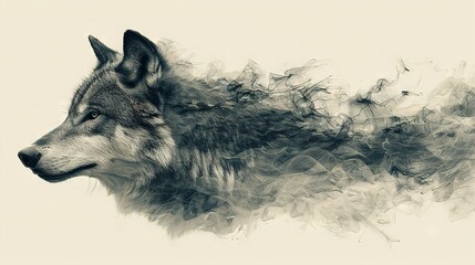   A monochrome picture of a wolf's face with smoky mist emanating from behind