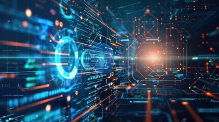 Fototapeta premium Technological Connections: Vibrant Futuristic Digital Interface Abstract Background