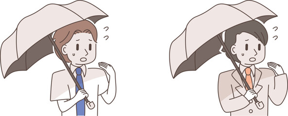 日傘をさす暑そうなビジネスマン