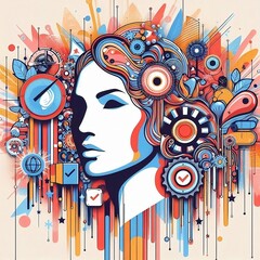 Cultural lady art. promoting American culture and vividness of human mind. creative thinking expressed illustratively 