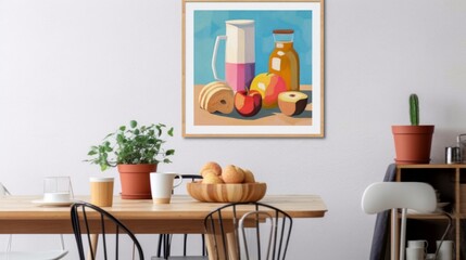 Still Life with Fruit and Drinks in Modern Art Style