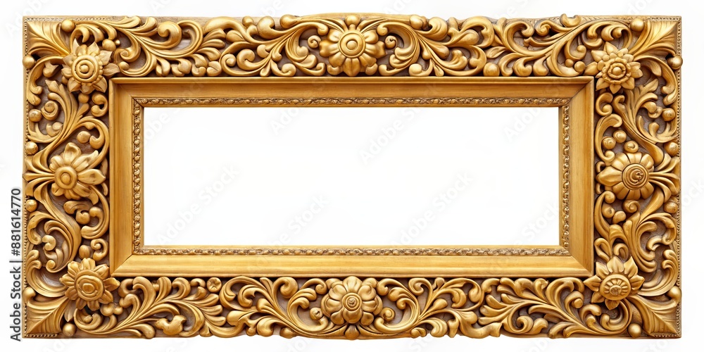 Wall mural Golden wooden frame with intricate carvings and elegant details, luxury, antique, decor, ornate, vintage, decoration, stylish