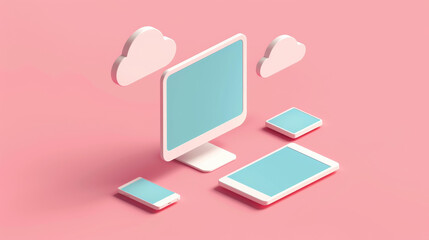 Easily access and manage your data on the cloud across different devices in your home or work network. Isometric illustration.