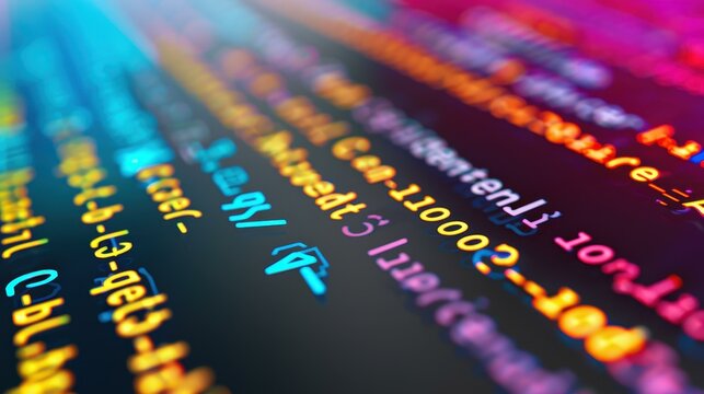 Explore web programming with HTML, PHP, and code snippets. Abstract 3D rendering of program source code.