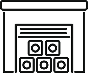 Line drawing of a storage room with six cardboard boxes inside