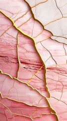 Fototapeta premium Seamless pattern crackled light French Pass pink marble with thin golden lines