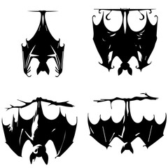 Bat Hanging upside down silhouette isolated on white background