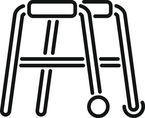 Simple line art icon of a walker used by seniors for mobility assistance, representing concepts of aging and healthcare