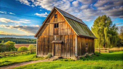 Obraz premium Rustic small wooden barn house in rural countryside, barn, house, rural, countryside, wooden, small, rustic, quaint, architecture