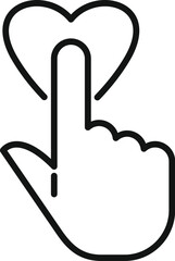 Obraz premium Simple line art icon of a hand cursor clicking on a heart shape, symbolizing online affection