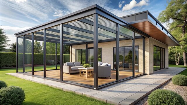 Modern aluminum verandas with sleek design and glass panels , exterior, architecture, modern, aluminum, verandas, outdoor