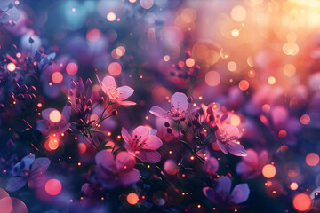 Pink Flowers with Bokeh Lights - Abstract Background