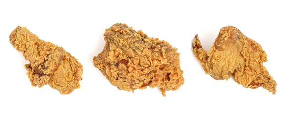 Crispy and crunchy fried chicken isolated on white background. perfect for photo illustration, design element, or any commercial purposes.