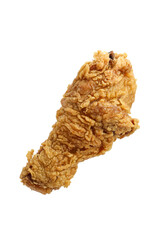 Crispy and crunchy fried chicken isolated on white background. perfect for photo illustration, design element, or any commercial purposes. Lower thigh cut.