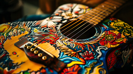 Fototapeta premium Beautiful guitar with a concept of colorful artwork design.