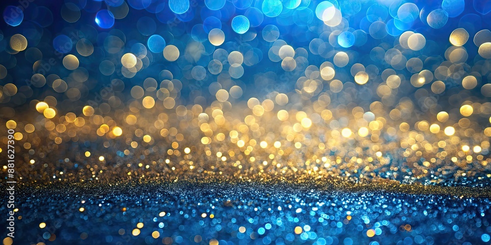 Poster golden abstract glitter bokeh on blue background, glitter, abstract, bokeh, golden, shiny, bright, s