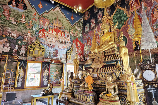 Samut Sakhon, Thailand July 07, 2024 Wat Chong Lom temple where is a landmark of Tha Chalom, Samut Sakhon.