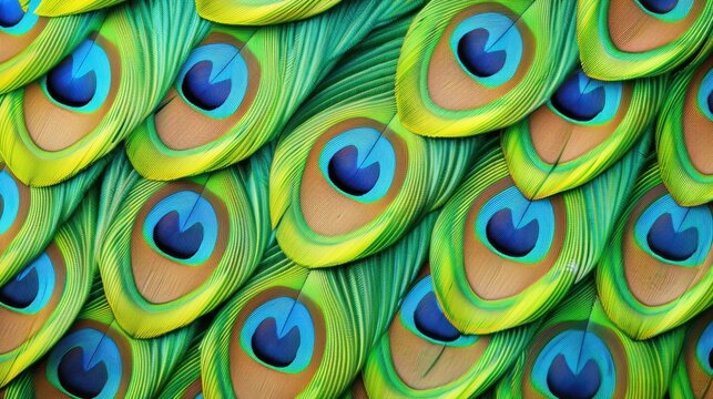 Stunning closeup of vibrant Peacock feathers capturing intricate details and brilliant colors.
