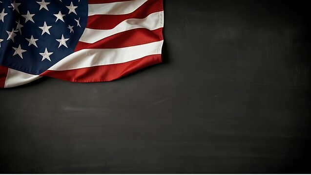 American flag cropped and bordered by a blank chalkboard background with copy space.