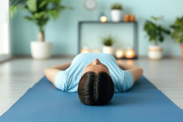a person lying on a yoga mat performing stretches for muscle relief